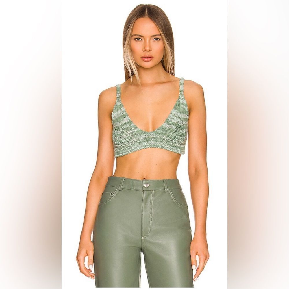 Revolve x Jonathan Simkhai Cora spade dyed Open Cable-Knit Bra Top in jade. S